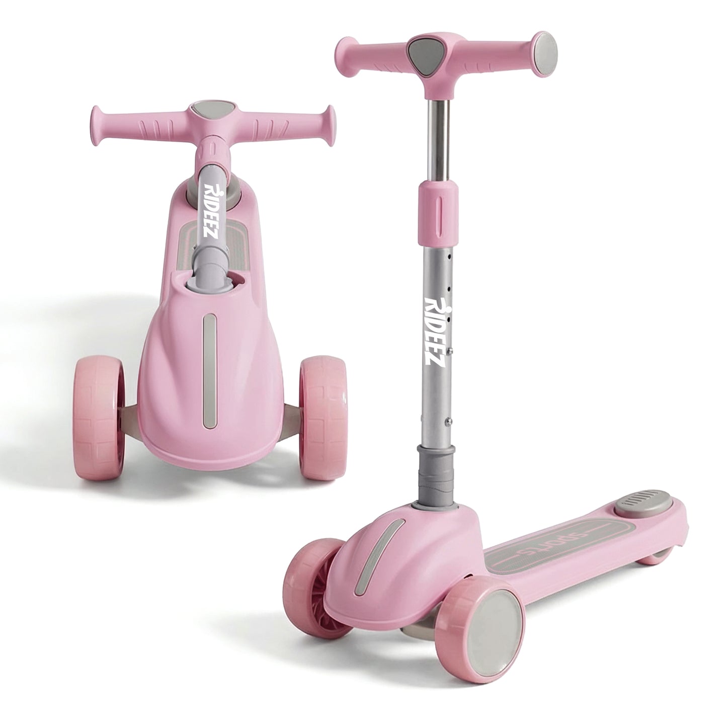 RIDEEZ Scooter Sports para Niños, Scooter Infantil Plegable de 3 Ruedas con Luces, Freno Trasero y Altura Ajustable