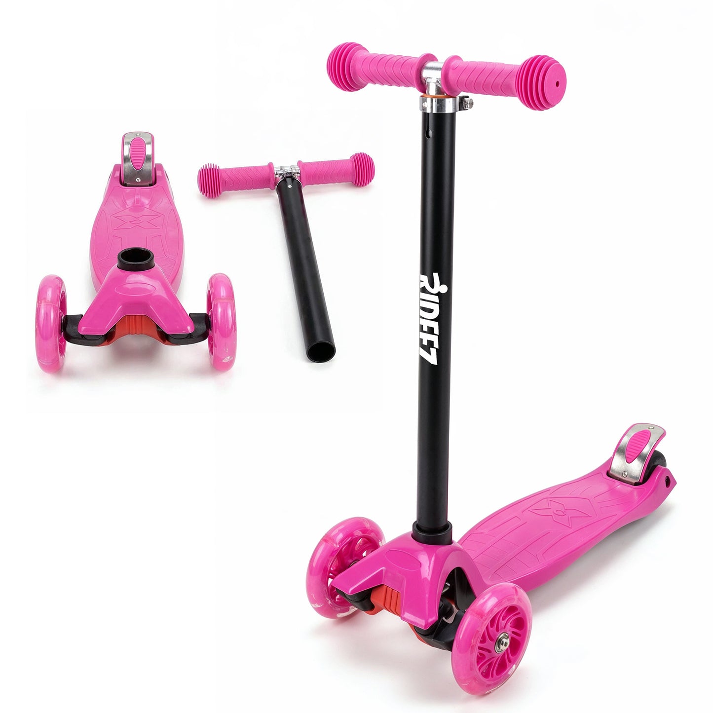 RIDEEZ Scooter Fun Patín del Diablo para Niños 2 a 6 Años - Montable de Aprendizaje y Equilibrio Ajustable de 3 Ruedas con Luces LED, Diseño Ligero y Sistema de Seguridad Antivuelco Soporte 60 kg