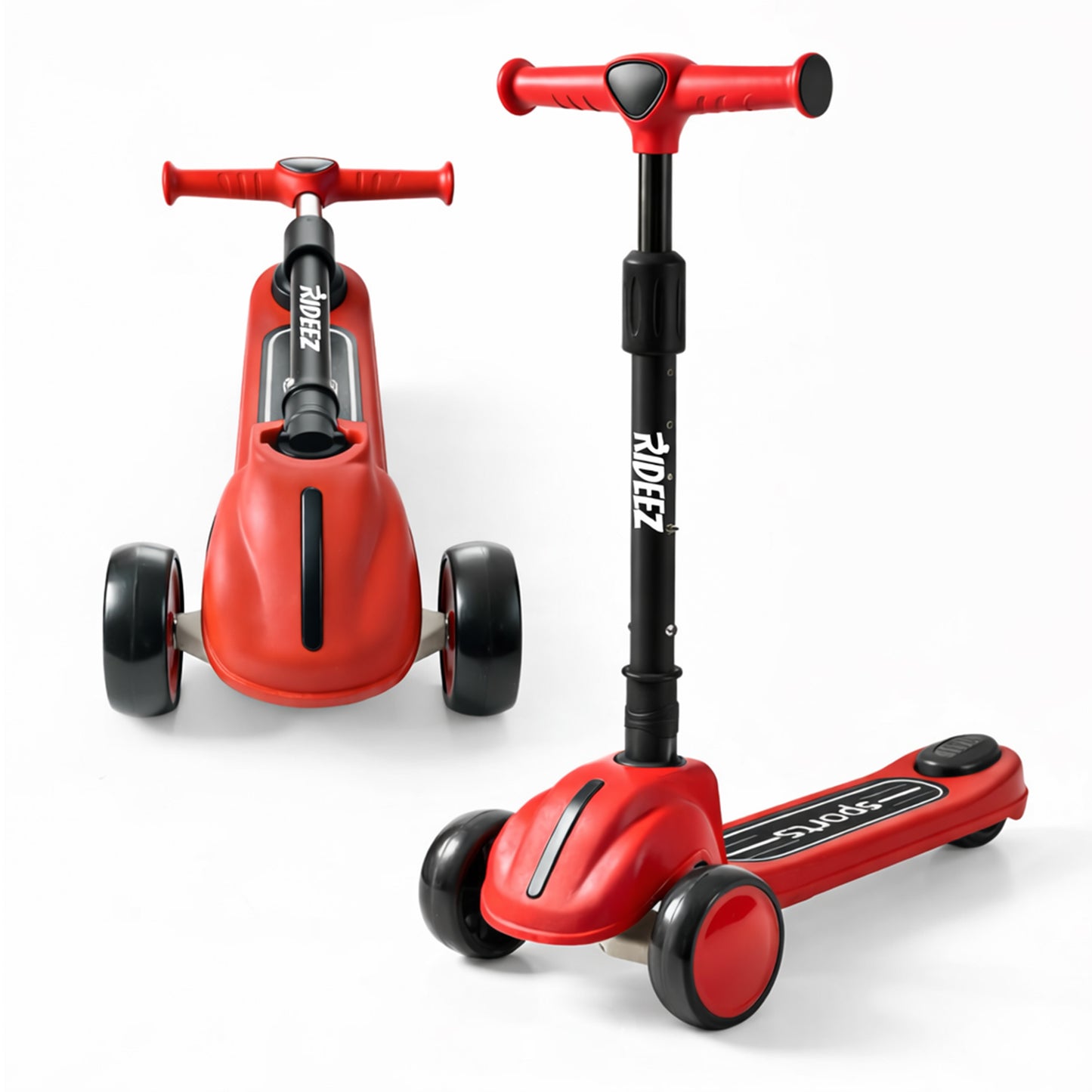 RIDEEZ Scooter Sports para Niños, Scooter Infantil Plegable de 3 Ruedas con Luces, Freno Trasero y Altura Ajustable