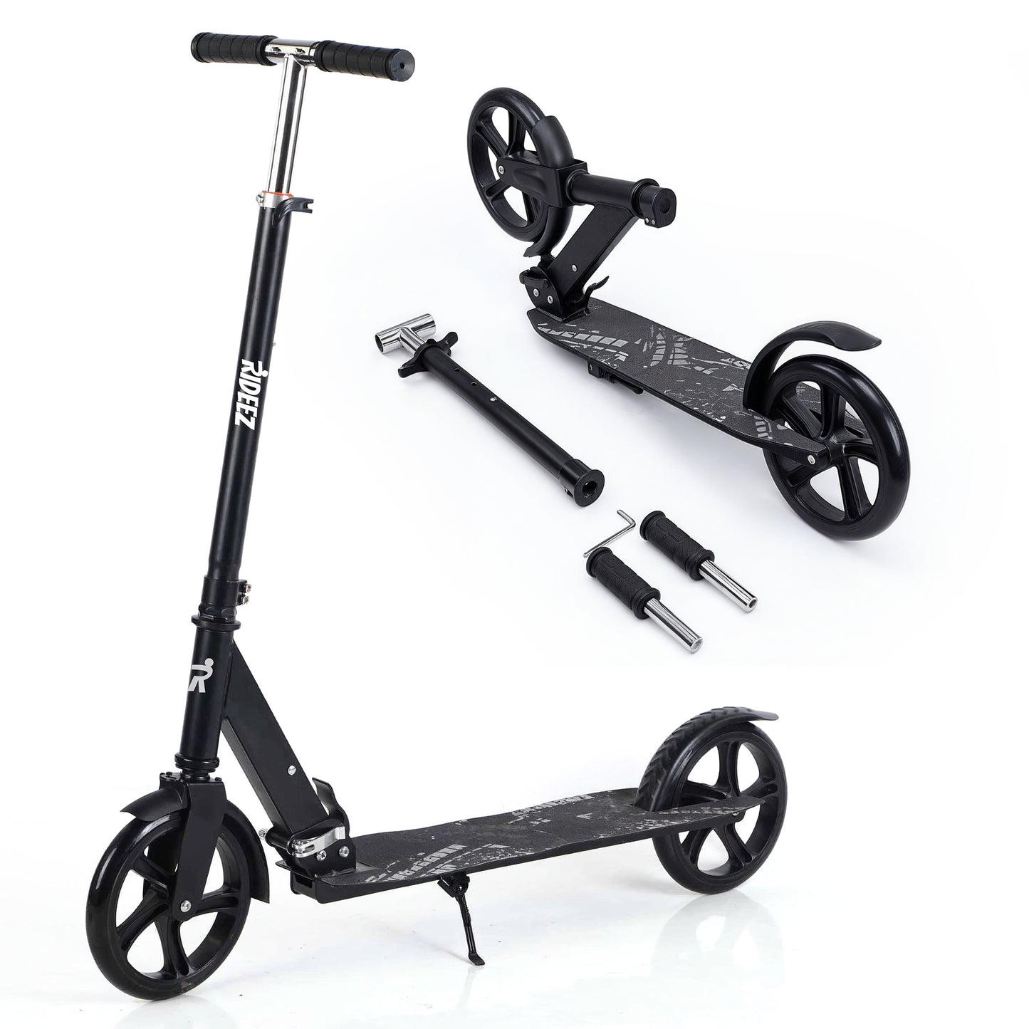 RIDEEZ Scooter Pro Patín del Diablo Plegable para Niños de 5 a 12+ Años y Adultos - Scooter Patin del Diablo con Ruedas de 22cm, Ruedas de Uso Rudo y Manubrio Ajustable