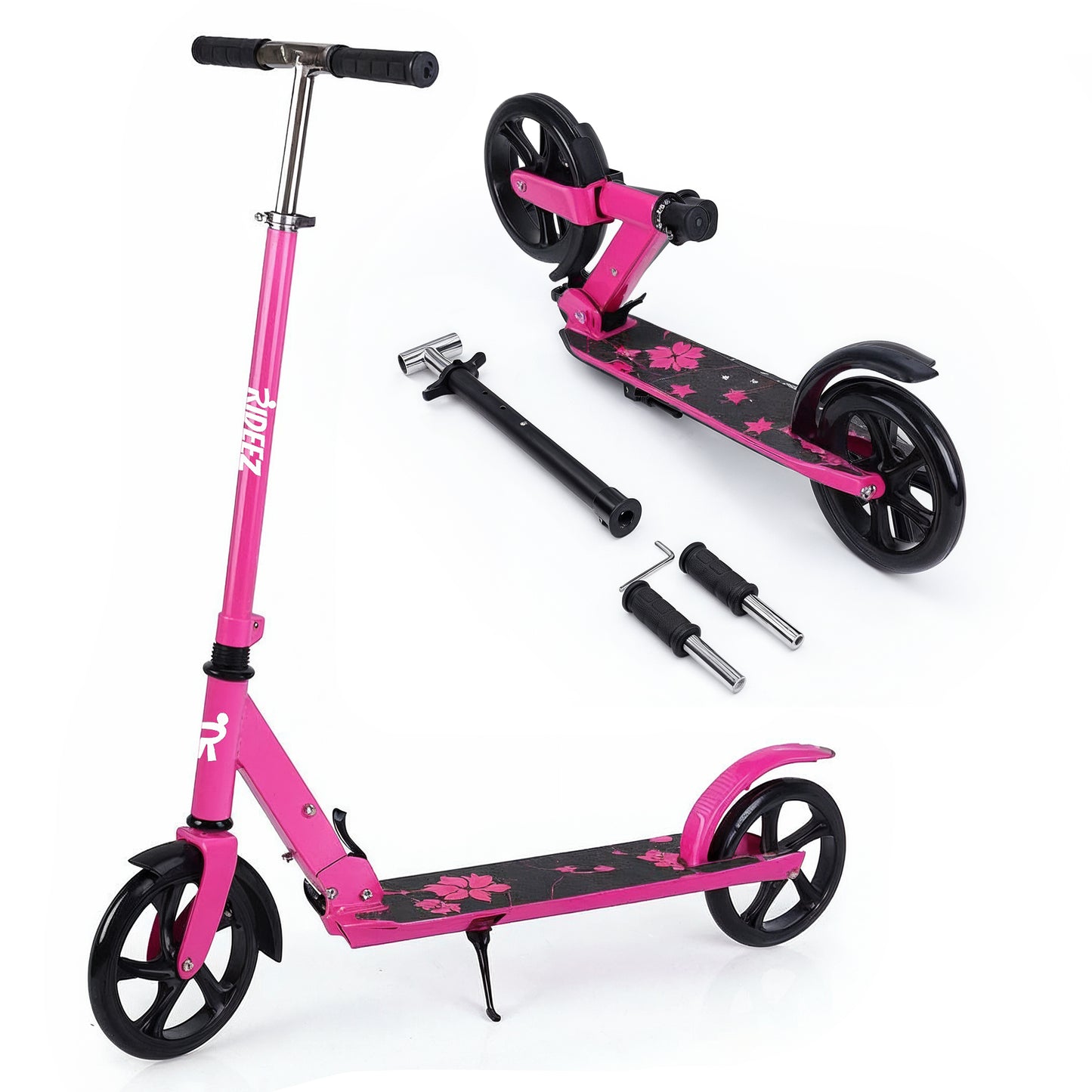 RIDEEZ Scooter Pro Patín del Diablo Plegable para Niños de 5 a 12+ Años y Adultos - Scooter Patin del Diablo con Ruedas de 22cm, Ruedas de Uso Rudo y Manubrio Ajustable