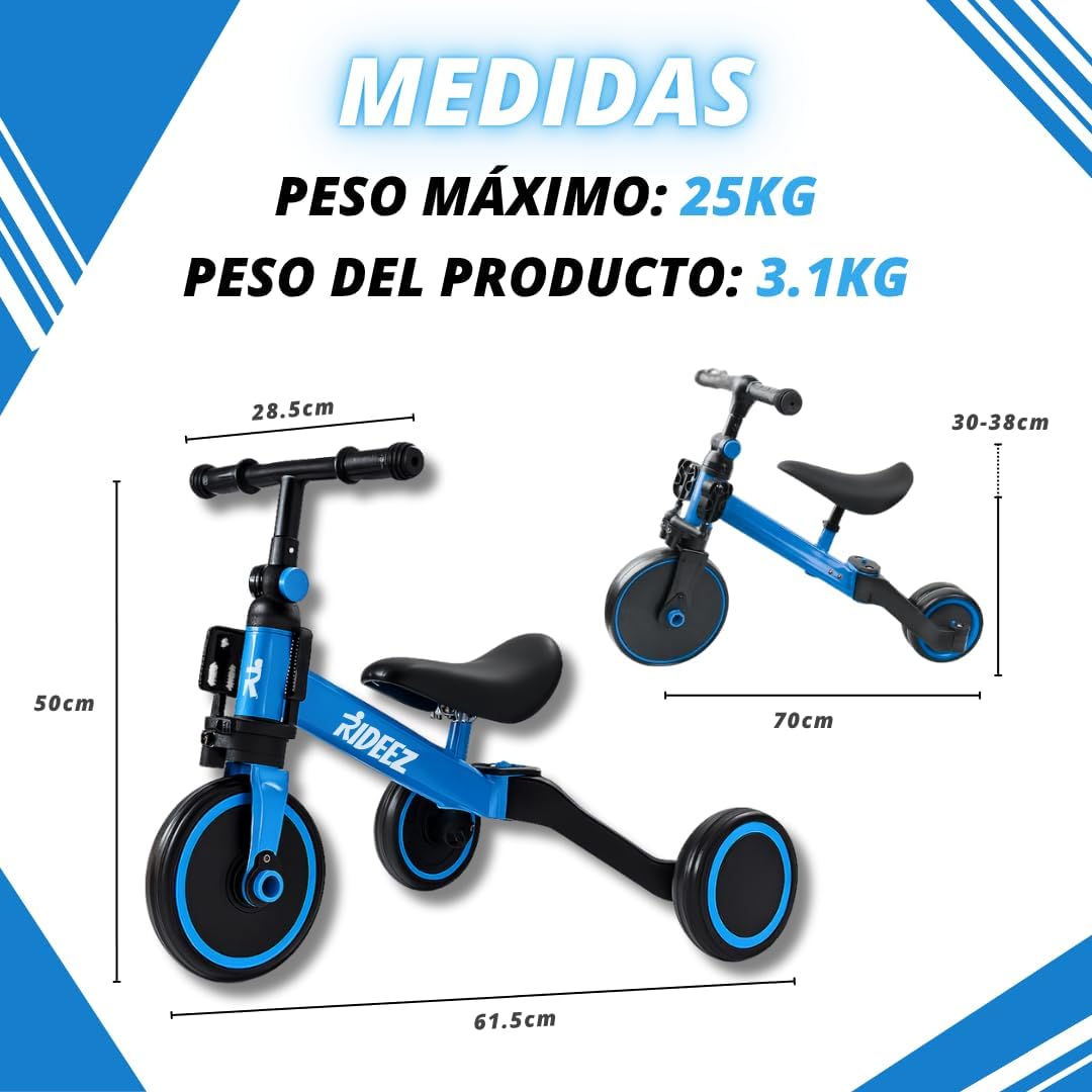 Triciclo 3 en 1 para Niños 1–5 Años | RIDEEZ Oficial | Convertible a Bicicleta de Equilibrio