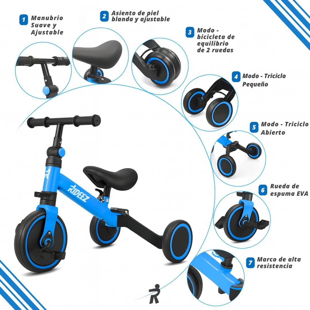 Triciclo 3 en 1 para Niños 1–5 Años | RIDEEZ Oficial | Convertible a Bicicleta de Equilibrio