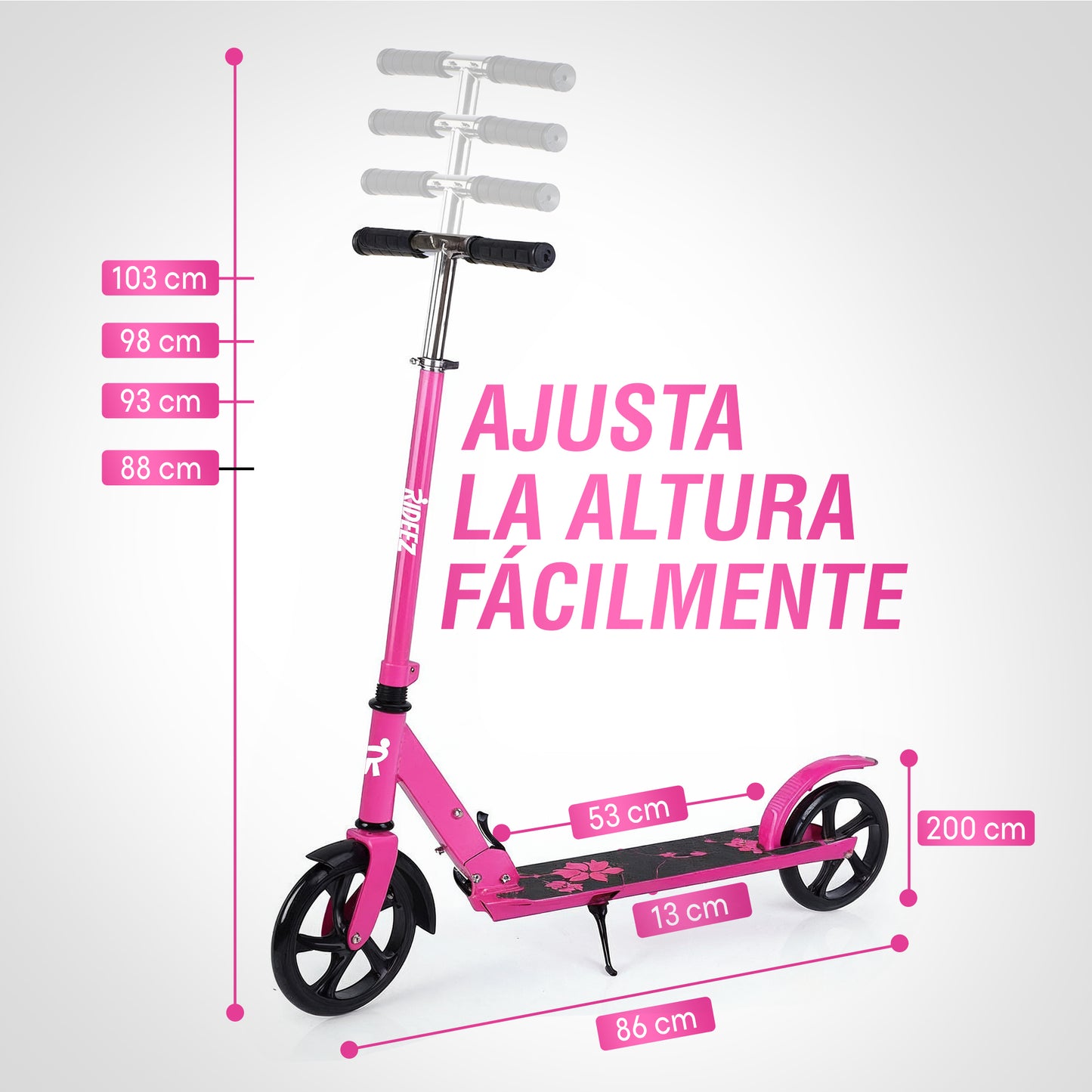 RIDEEZ Scooter Pro Patín del Diablo Plegable para Niños de 5 a 12+ Años y Adultos - Scooter Patin del Diablo con Ruedas de 22cm, Ruedas de Uso Rudo y Manubrio Ajustable