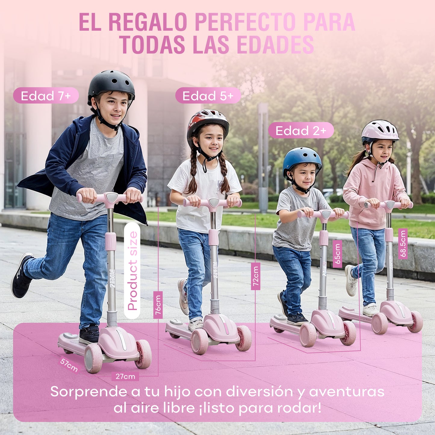 RIDEEZ Scooter Sports para Niños, Scooter Infantil Plegable de 3 Ruedas con Luces, Freno Trasero y Altura Ajustable