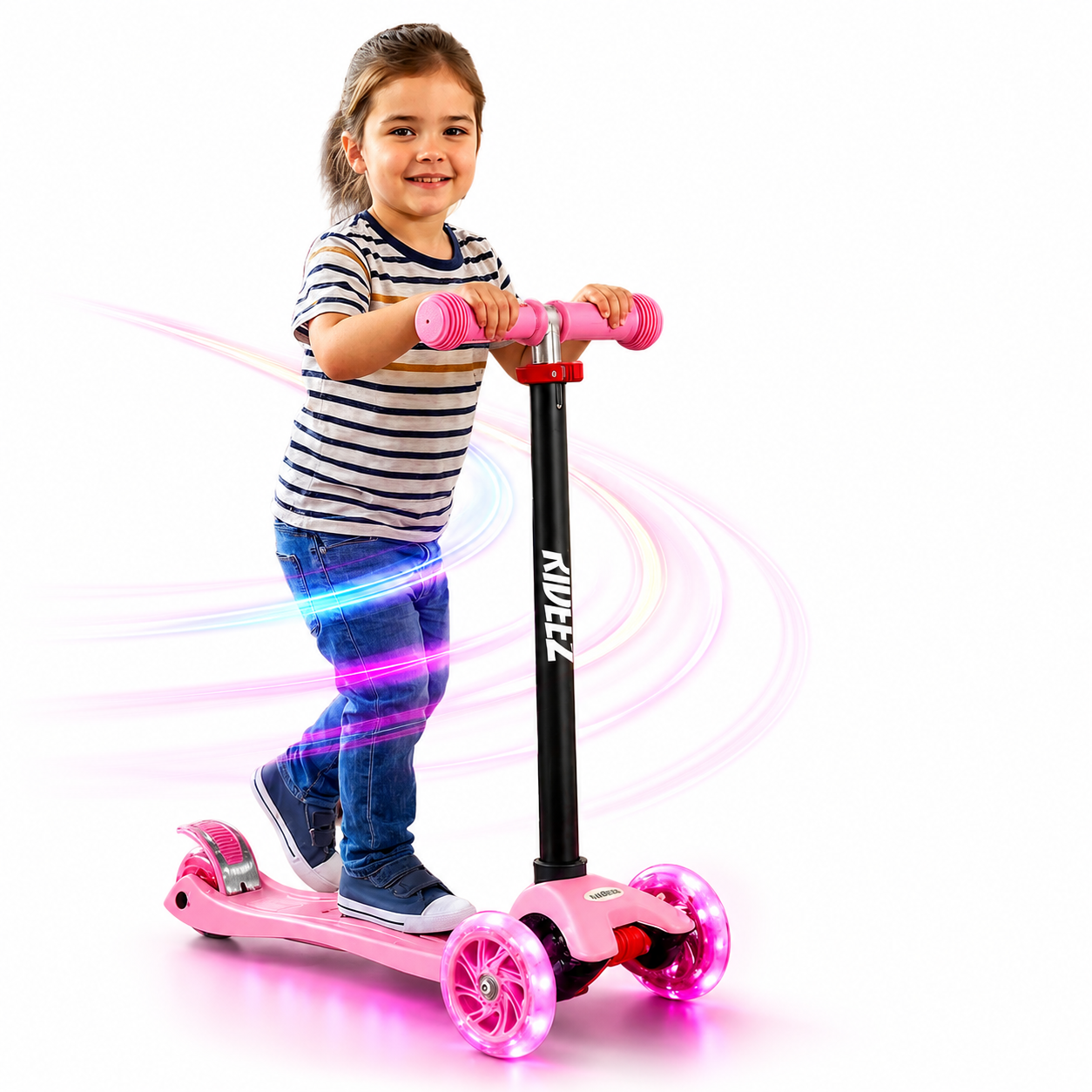 RIDEEZ Scooter Fun Patín del Diablo para Niños 2 a 6 Años - Montable de Aprendizaje y Equilibrio Ajustable de 3 Ruedas con Luces LED, Diseño Ligero y Sistema de Seguridad Antivuelco Soporte 60 kg