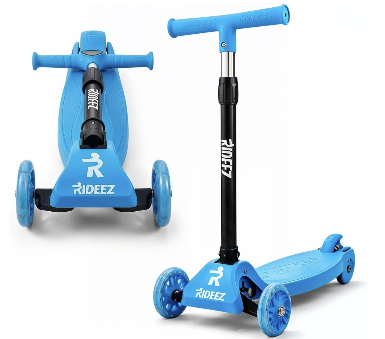 RIDEEZ Scooter Start – Patín del Diablo de 3 Ruedas para Niños y Niñas de 1 a 3 Años – Vehículo de Aprendizaje con Altura Ajustable, Ruedas LED Luminosas y Diseño Plegable de Alta Seguridad