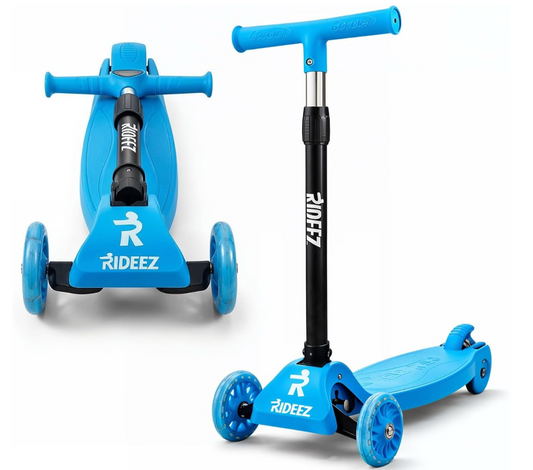 RIDEEZ Scooter Start – Patín del Diablo de 3 Ruedas para Niños y Niñas de 1 a 3 Años – Vehículo de Aprendizaje con Altura Ajustable, Ruedas LED Luminosas y Diseño Plegable de Alta Seguridad