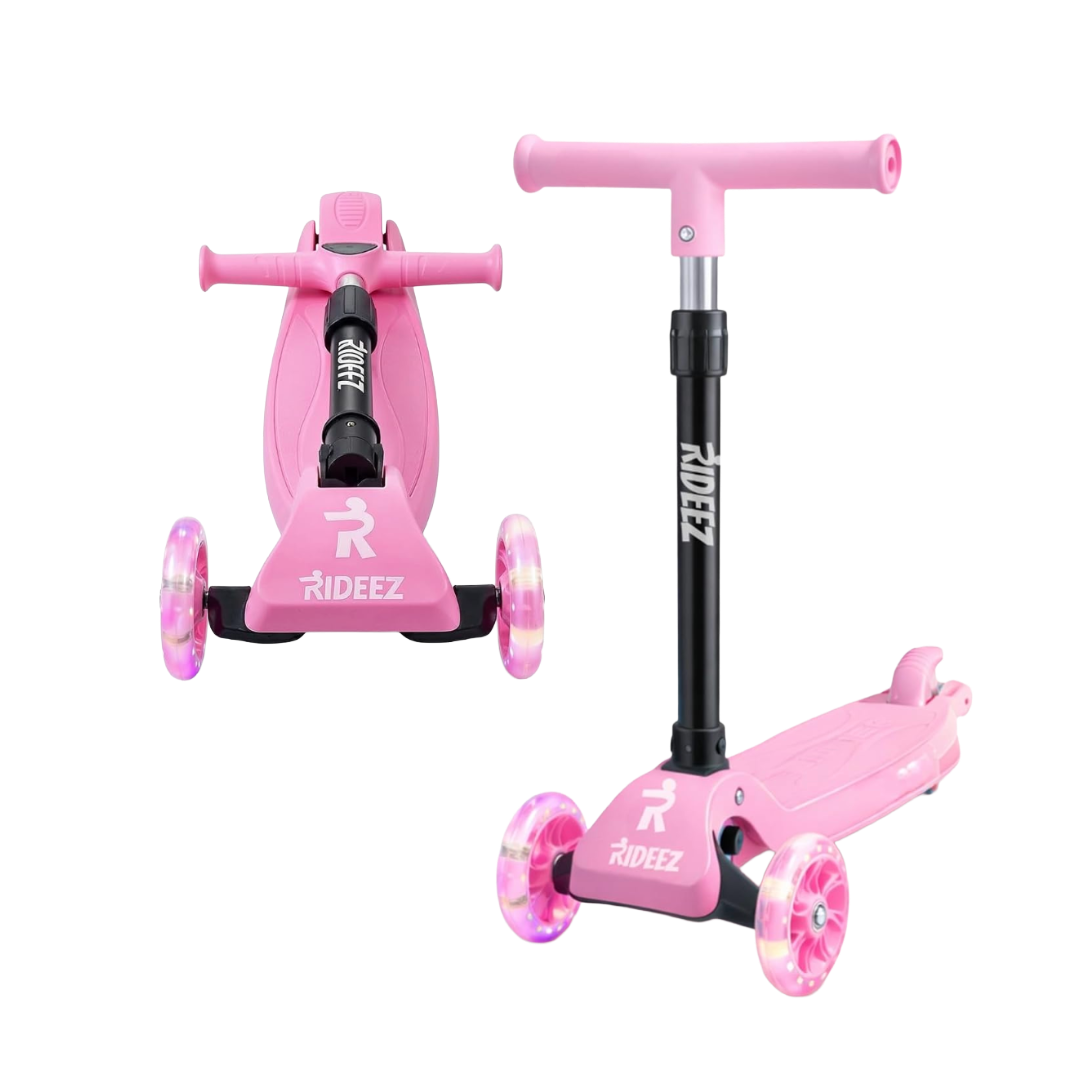 RIDEEZ Scooter Start – Patín del Diablo de 3 Ruedas para Niños y Niñas de 1 a 3 Años – Vehículo de Aprendizaje con Altura Ajustable, Ruedas LED Luminosas y Diseño Plegable de Alta Seguridad